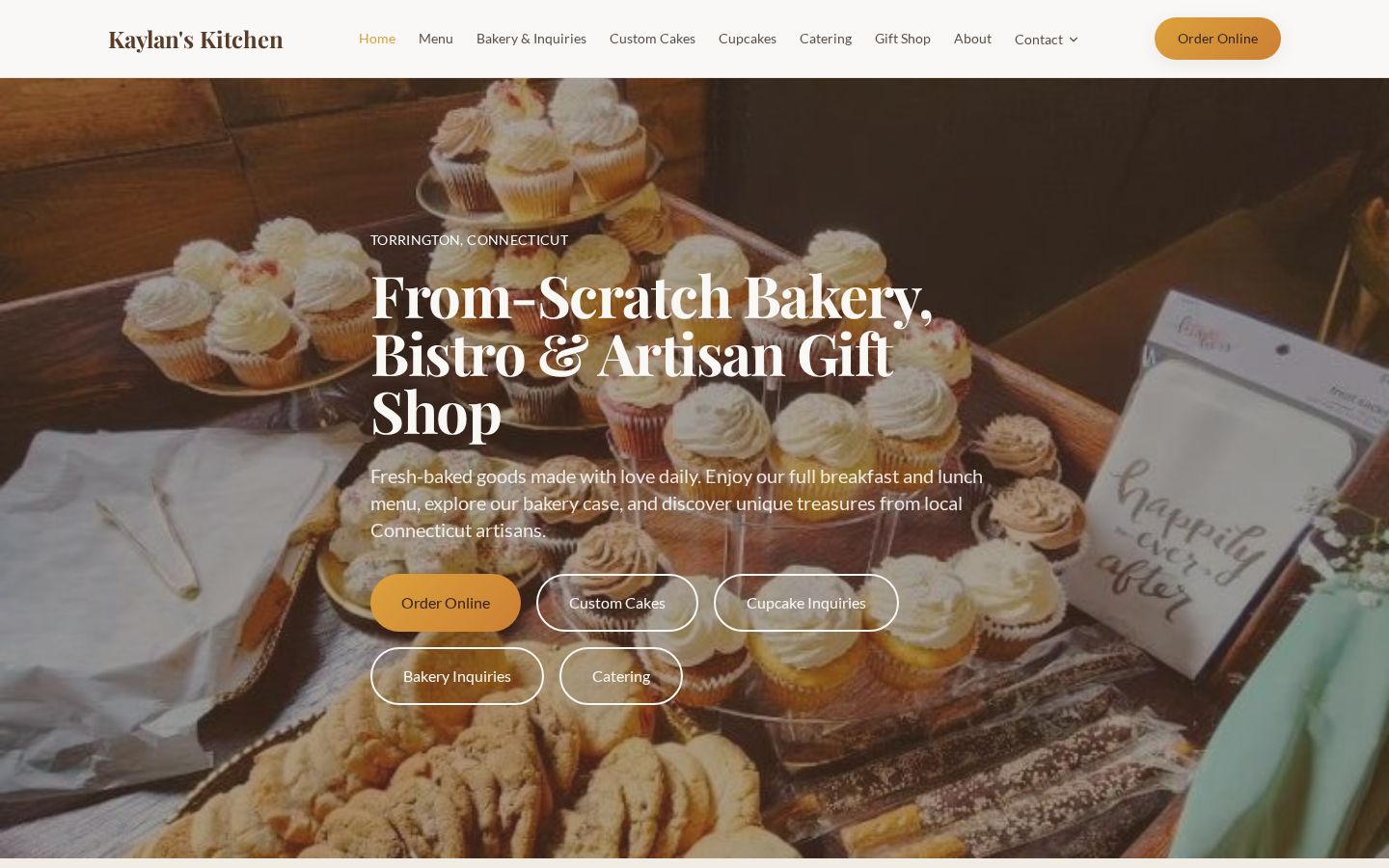 Kaylan's Kitchen restaurant and bakery website homepage